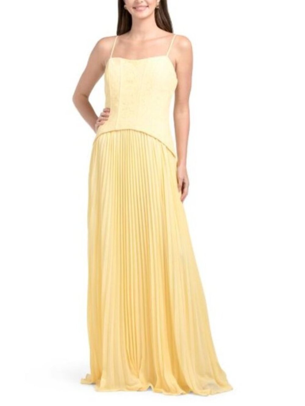 CAMILA COELHO Lace Bodice Pleated Gown